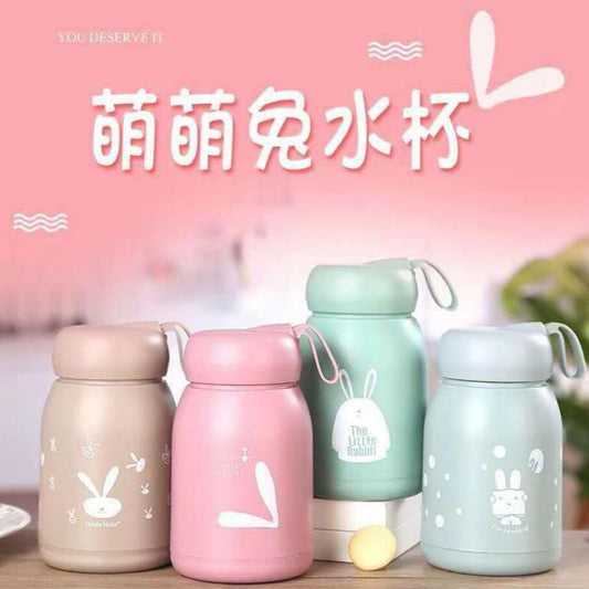 Adorable Glass Water Bottle with Rabbit Design Print - 340ml