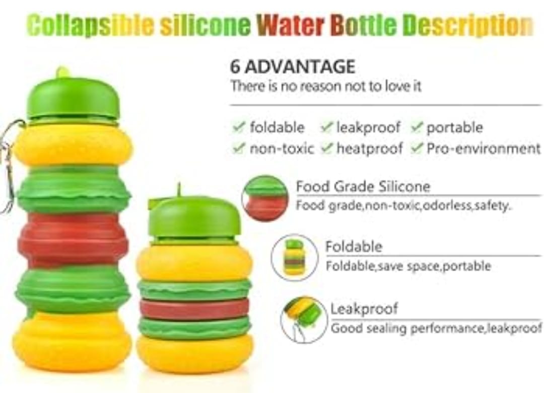 Bpa Free Silicone Expand Water Bottle for School, Travel Adventure, Sports, Gym For Kids & Adults (Purple)