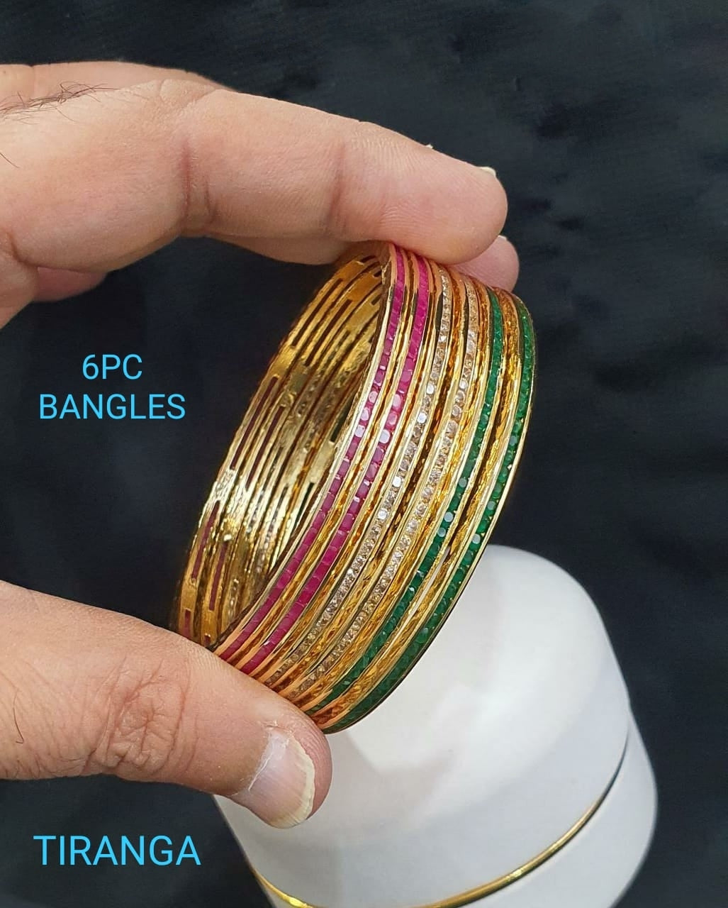 Set Of 6 Gold Plated AD Studded Bangles (Only for Wholesale)