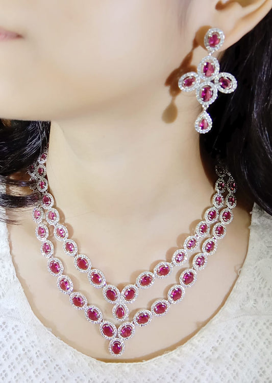 Women Silver-Plated American Diamond-Studded Necklace with Earrings & Mangtika (Only for Wholesale)