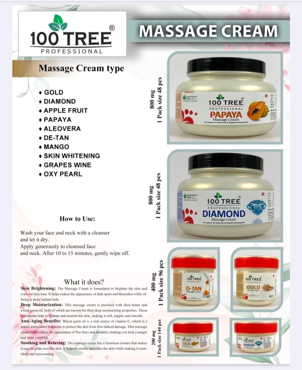 100% TREE Massage Cream scrub+ jel + pack -(Only for Wholesale)